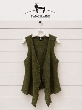 L’ANGELAINE – Khaki Wool & Kid Mohair Knit Vest (Taille G/XL)